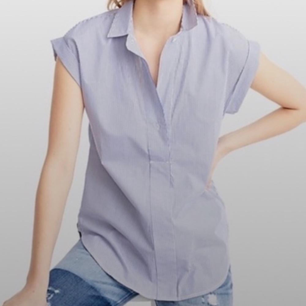 Jcrew Blue Stripe Button Popover Shirt for Women, S